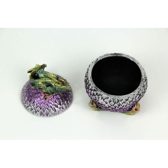 Hand Painted Green and Purple Sleeping Dragon On Egg Lidded Trinket Box - Picture 4 of 4